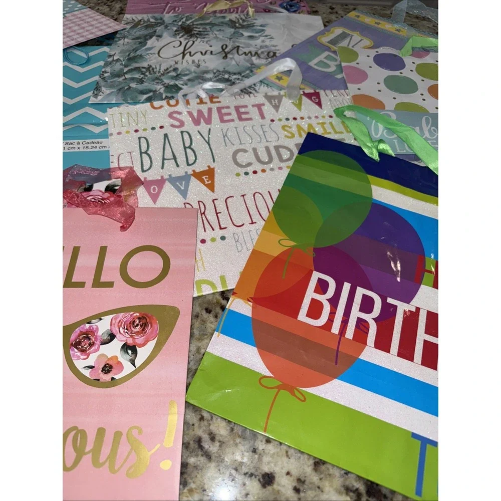 Lot of 13 Colorful Tote Gift‎ Bags w Handles birthday, baby Cmas Your BD. 3837